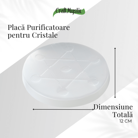 Disc Rotund din Selenit Natural 12cm – Placa cu Simbolul Metatron pentru Purificare si Protectie Energetica [4]