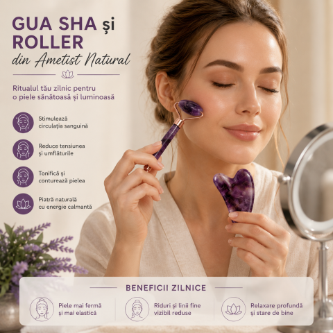 Set Gua Sha si Roller din Ametist Natural – Calm, Echilibru si Frumusete Radianta [3]