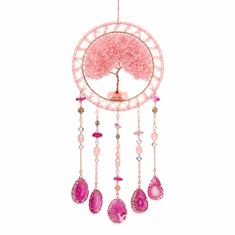 Echilibrare Energetica - Dreamcatcher Arborele Vietii cu Cuart Roz si Agat – Iubire, Armonie si Energie Pozitiva
