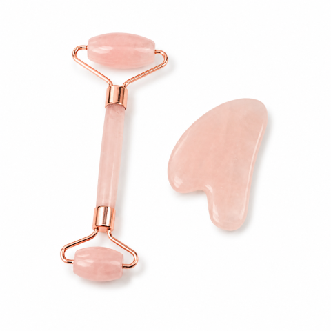 Set Gua Sha si Roller din Cuart Roz Natural – Frumusete, Relaxare si Energie Pozitiva [6]