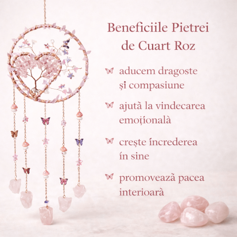 Dreamcatcher cu cuart roz, un simbol al blândeții, iubirii si linistii interioare [2]