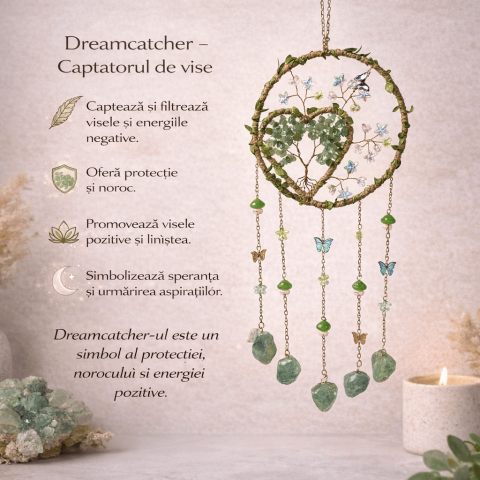 Dreamcatcher cu aventurin verde, un simbol al inimii deschise și al echilibrului natural [2]