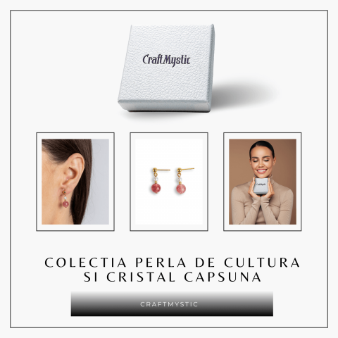 Vibratie de Iubire si Gratie – Cercei cu Perla si Cristal Capsuna [7]