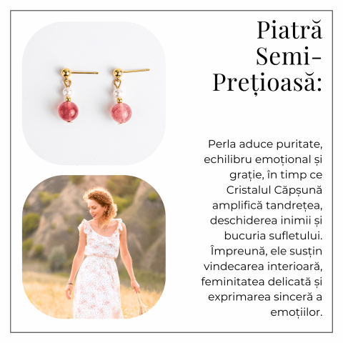 Vibratie de Iubire si Gratie – Cercei cu Perla si Cristal Capsuna [5]