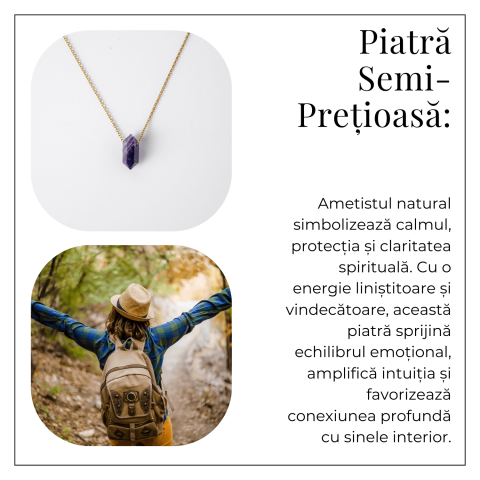 Calm si Echilibru – Colier din Ametist Natural cu Lant din Otel Inoxidabil [6]