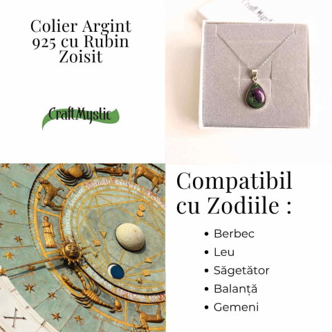 Curaj si Echilibru Emotional – Colier din Argint 925 cu Rubin Zoisit in Forma de Lacrima [3]