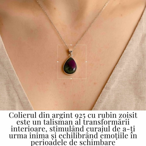 Curaj si Echilibru Emotional – Colier din Argint 925 cu Rubin Zoisit in Forma de Lacrima [1]
