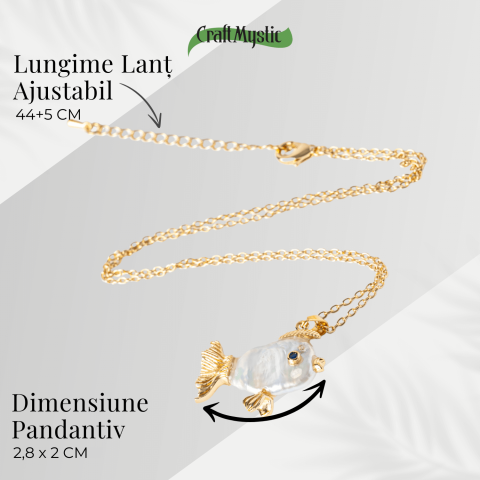 Noroc si Puritate – Colier Peste cu Perla Naturala, Placat Auriu [3]