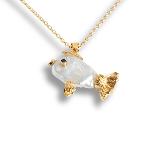 Pesti - Noroc si Puritate – Colier Peste cu Perla Naturala, Placat Auriu