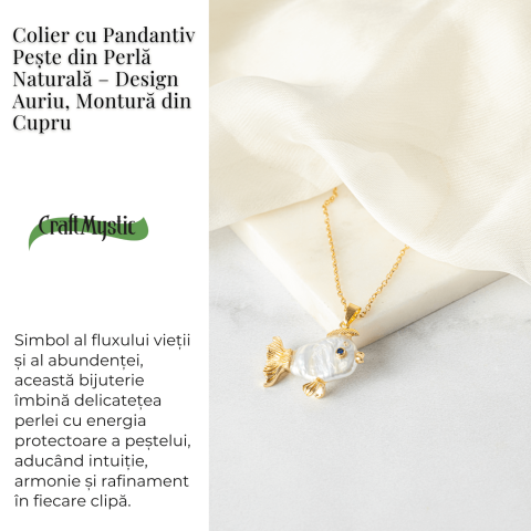 Noroc si Puritate – Colier Peste cu Perla Naturala, Placat Auriu [2]
