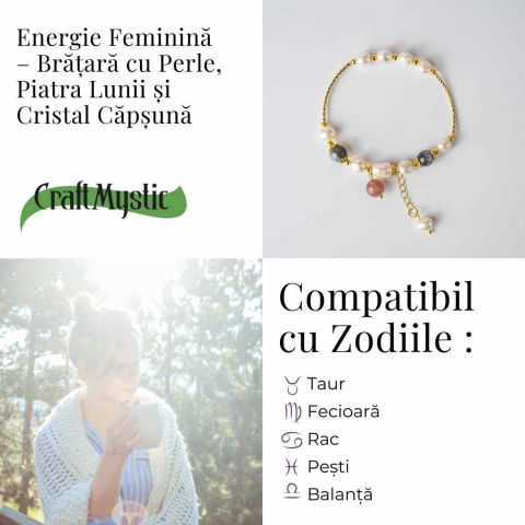 Energie Feminina– Bratara cu Perle, Piatra lunii si Cristal Capsuna [4]