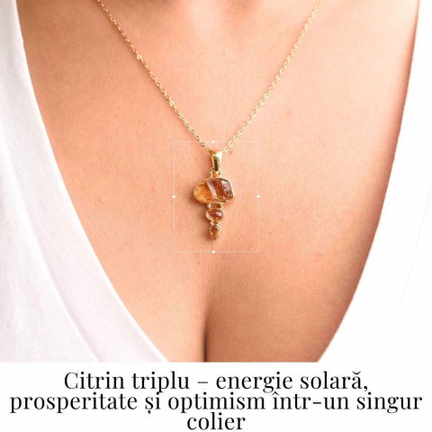Energie Pozitiva si Prosperitate –Colier inox si pandantiv argint 925 placat cu aur de18k si Triplu Citrin [1]