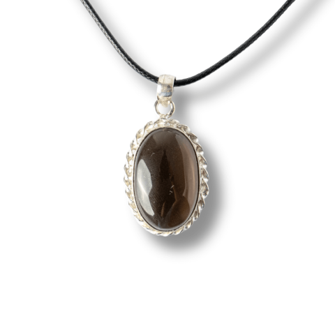 Incredere si Curaj - Colier cu Cuart Fumuriu Natural Oval/Rotund – Protectie si Echilibru