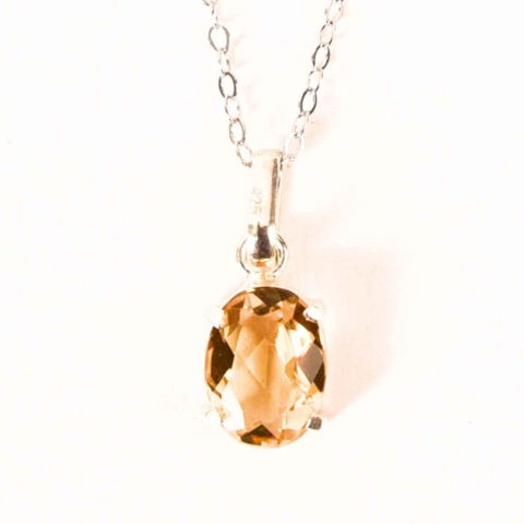 Echilibrare Energetica - Colier Argint 925 cu Citrin Oval fatetat– Lumina Interioara si Abundenta