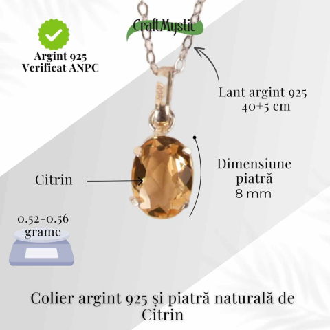 Colier Argint 925 cu Citrin Oval fatetat– Lumina Interioara si Abundenta [3]