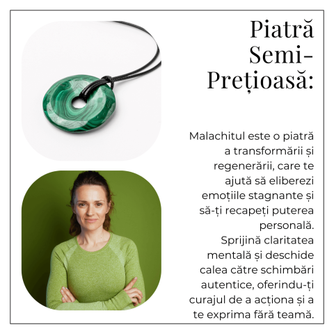 Colier Malachit Natural Pi pe Snur Reglabil – Transformare, Protectie si Echilibru Interior [5]