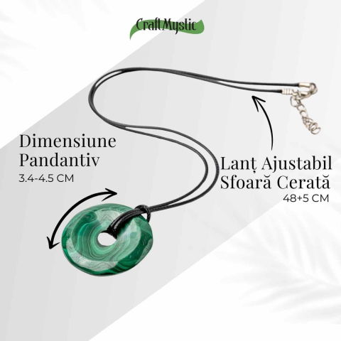 Colier Malachit Natural Pi pe Snur Reglabil – Transformare, Protectie si Echilibru Interior [4]