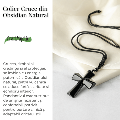 Putere si Protectie – Colier Cruce din Obsidian Natural [2]