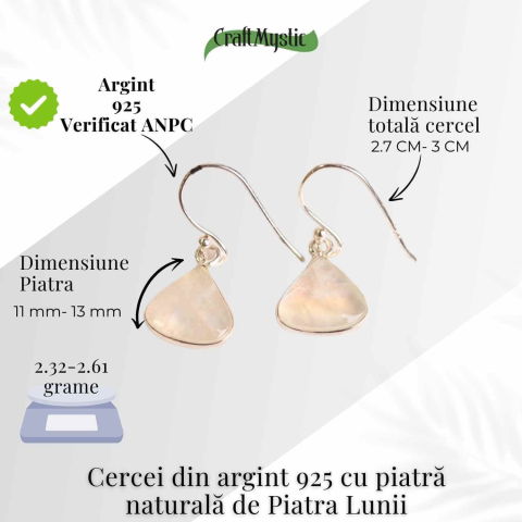 Cercei Argint 925 cu Piatra Lunii Triunghi Rotunjit – Armonie si Intuitie [3]