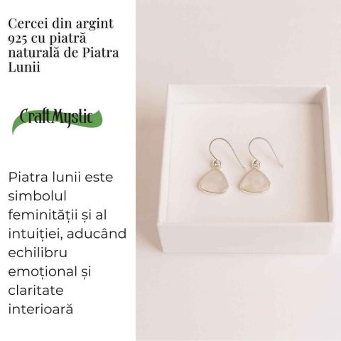 Cercei Argint 925 cu Piatra Lunii Triunghi Rotunjit – Armonie si Intuitie [2]