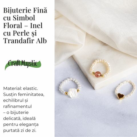 Bijuterie fina cu simbol floral – Inel cu perle si trandafir alb [2]