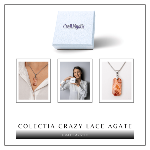 Colier Titanium cu Crazy Lace Agate Dreptunghiular – Energie Pozitiva si Echilibru Emotional [7]