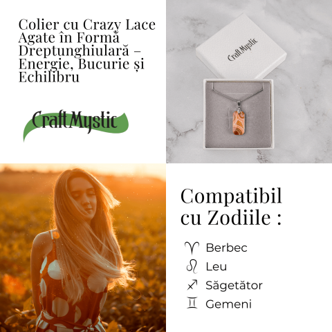 Colier Titanium cu Crazy Lace Agate Dreptunghiular – Energie Pozitiva si Echilibru Emotional [3]