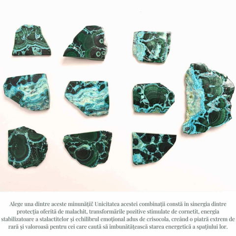 Felie unicat cu Malachit, Crisocola, Stalactite, Cornetite - Protectie si echilibru energetic [21]