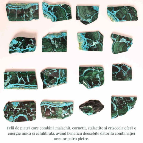 Felie unicat cu Malachit, Crisocola, Stalactite, Cornetite - Protectie si echilibru energetic [2]