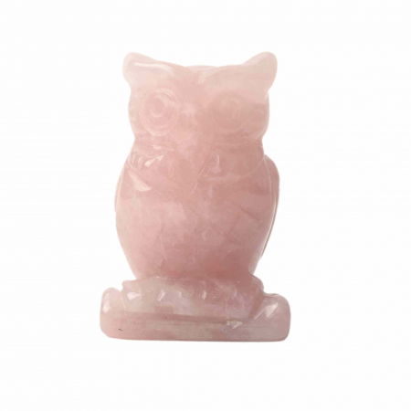 Cristale și Pietre Semiprețioase - Figurina 5 cm Bufnita din cristal vindecator Cuart roz - Sculptat in forma de bufnita cu piatra vindecatoare, artizanat pentru biroul de acasa