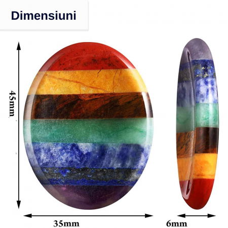 Forma ovala din pietre semipretioase 7 chakre pentru degetul mare - Utila pentru anxietate, meditatie, cristal natural de buzunar [2]