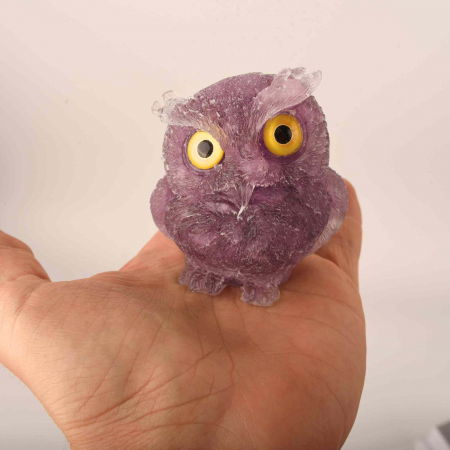 Figurina bufnita 75mm din rasina si pietre semipretioase Ametist - Decor pentru interior si exterior sculptata manual [3]