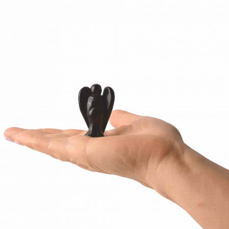 Figurina 5 cm inger din cristal vindecator Obsidian - Sculptura manuala din piatra naturala lustruita - Decor pentru camera birou cu energie reiki pentru femei barbati - Copie [3]
