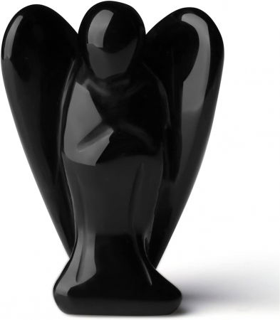 Figurina 5 cm inger din cristal vindecator Obsidian - Sculptura manuala din piatra naturala lustruita - Decor pentru camera birou cu energie reiki pentru femei barbati - Copie [5]
