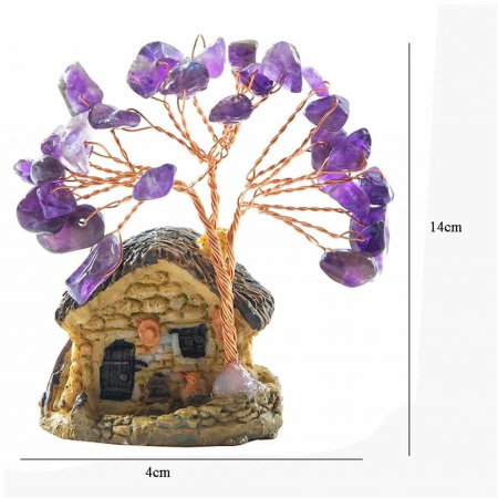 Figurina casuta cu ramuri din cristale naturale Ametist - Decoratiune interior sau exterior, pentru casa, birou, acvariu [3]