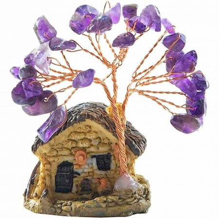Ametist - Figurina casuta cu ramuri din cristale naturale Ametist - Decoratiune interior sau exterior, pentru casa, birou, acvariu