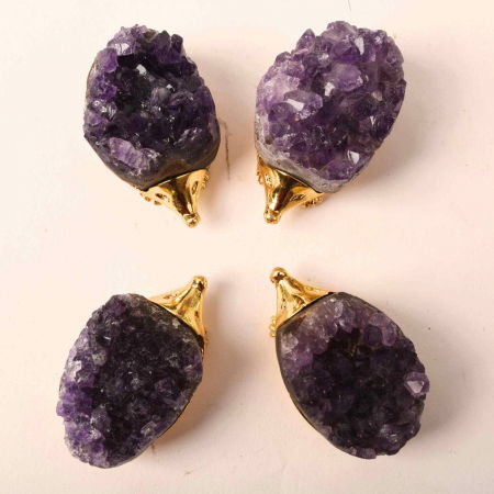 Arici Decorativ de 4 cm cu Cluster de Ametist Natural in Culorile Auriu si Argintiu [1]