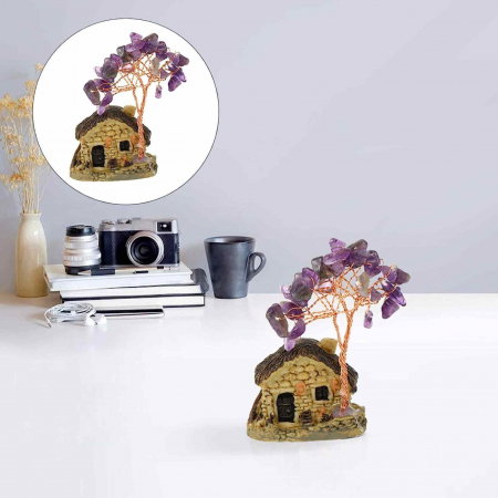 Figurina casuta cu ramuri din cristale naturale Ametist - Decoratiune interior sau exterior, pentru casa, birou, acvariu [5]