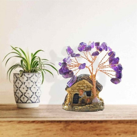 Figurina casuta cu ramuri din cristale naturale Ametist - Decoratiune interior sau exterior, pentru casa, birou, acvariu [6]