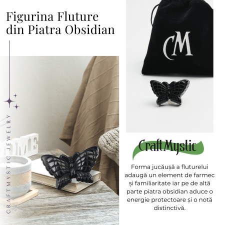 Figurina Fluture din Obsidian Natural, 5 cm - Protecție Energetica si Transformare Spirituala [3]