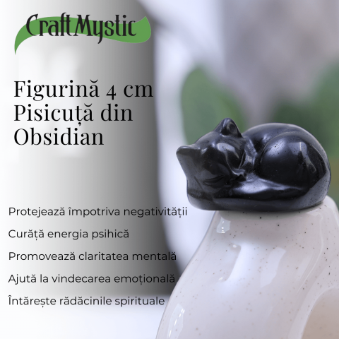 Figurina Pisicuta Adormita 4 cm din Obsidian Natural - Protectie si Liniste [1]