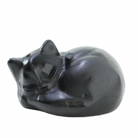 Cristale Decorative - Figurina Pisicuta Adormita 4 cm din Obsidian Natural - Protectie si Liniste