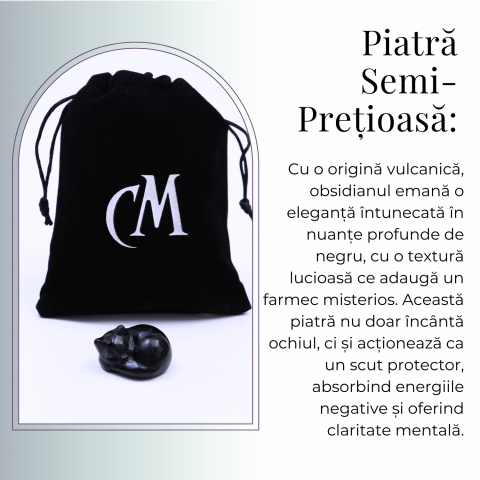 Figurina Pisicuta Adormita 4 cm din Obsidian Natural - Protectie si Liniste [4]
