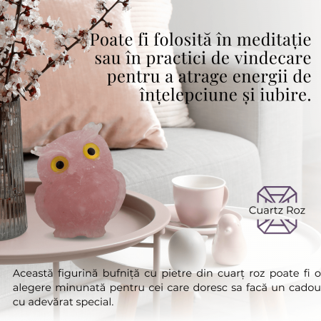 Figurina Bufnita din Cuart Roz – Simbol al Iubirii si Armoniei [2]