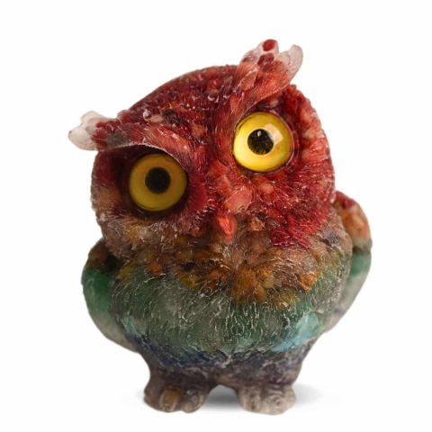 Figurine și Sculpturi din Cristal - Figurina Bufnita 7 Chakre din Pietre Naturale, Armonie si Echilibru