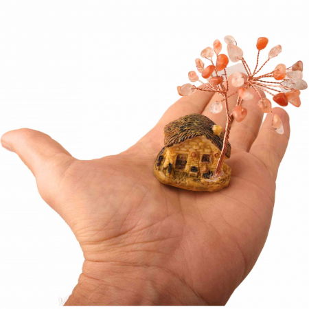 Figurina casuta cu ramuri din cristale naturale Agat Rosu - Decoratiune interior sau exterior, pentru casa, birou, acvariu [2]