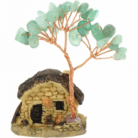 Cristale Decorative - Figurina casuta cu ramuri din cristale naturale Aventurin Verde - Decoratiune interior sau exterior, pentru casa, birou, acvariu
