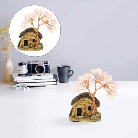 Figurina casuta cu ramuri din cristale naturale Cuart Roz - Decoratiune interior sau exterior, pentru casa, birou, acvariu [4]