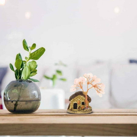 Figurina casuta cu ramuri din cristale naturale Cuart Roz - Decoratiune interior sau exterior, pentru casa, birou, acvariu [5]