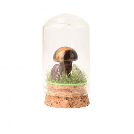 Figurina din piatra naturala semipretioasa in forma de ciuperca in mini terrarium 5 cm din sticla